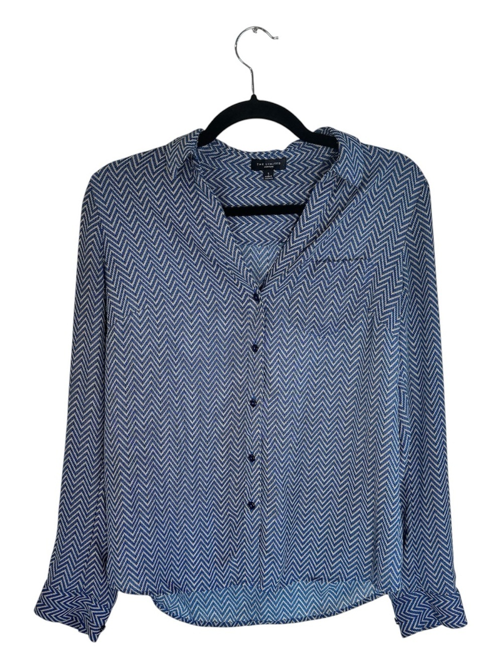 Blue Chevron Pattern Blouse Size S - Lightweight Office or Casual Wear